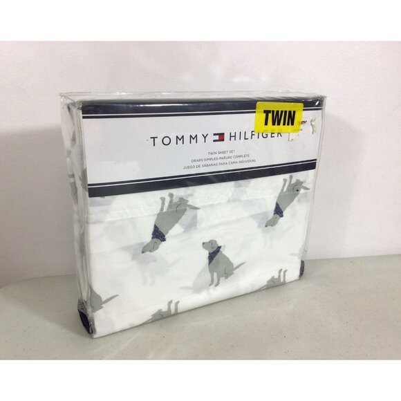 Tommy Hilfiger Twin Sheet Set Dog Print New - Picture 1 of 5